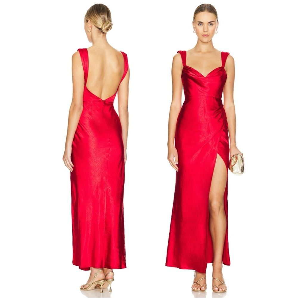 Elegant Red Maxi Gown with Side Slit